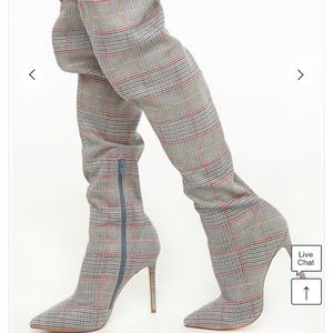 New size 6 plaid thigh high boots faux suede